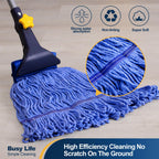 Yocada Looped-End String Wet Mop Heavy Duty Cotton Mop Commercial Industrial Grade Telescopic Iron Pole Jaw Clamp Floor Cleaning 55.1 inch