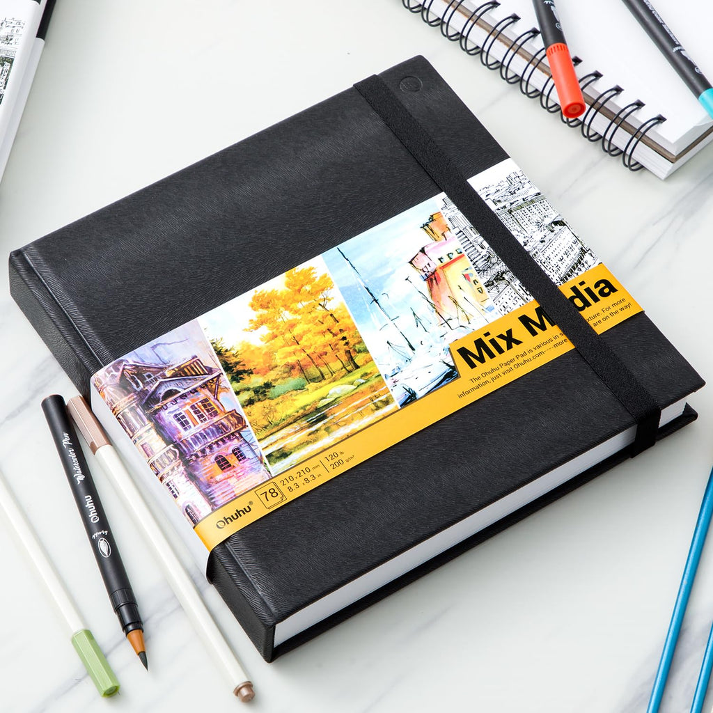 Ohuhu 8.3"x8.3" Mix Media Pad Art Sketchbook 78 Sheets for Painting Drawing