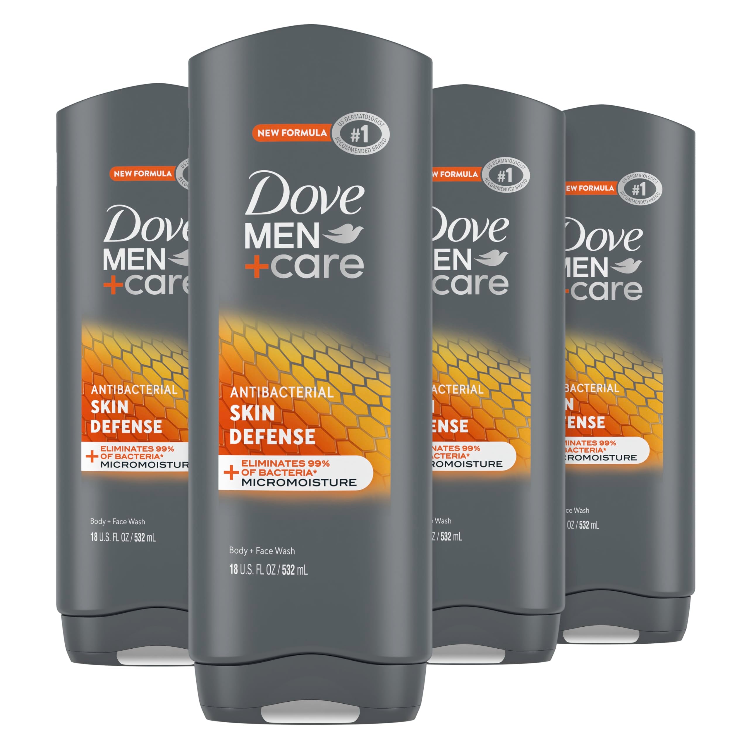 Dove Men+Care Shower Gel for Smooth and Hydrated Skin Care, Skin Defence, Effectively Removes Bacteria and Nourishes Your Skin, 510 ml, Pack of 4