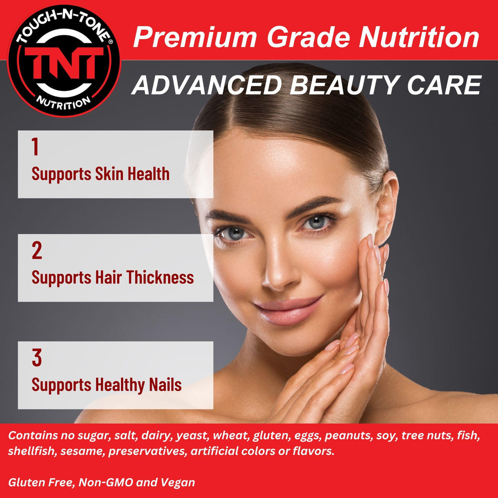 TOUGH-N-TONE Advanced Beauty Care – Vegan Biotin with SesZen-Bio®, KeraGLO® Keratin, Fo-Ti & Hyaluronic Acid – Hair, Skin & Nail Support Supplement – Non-GMO & Gluten-Free