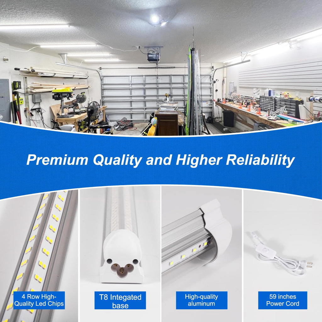 XLNYUUI Led Shop Lights,4FT LED Light 50W 6500K 7000LM Led Daylight,Garage Light Linkable Clear Cover Integrated V-Shape for Garage Warehouse Workbench Workshop(2-Pack)
