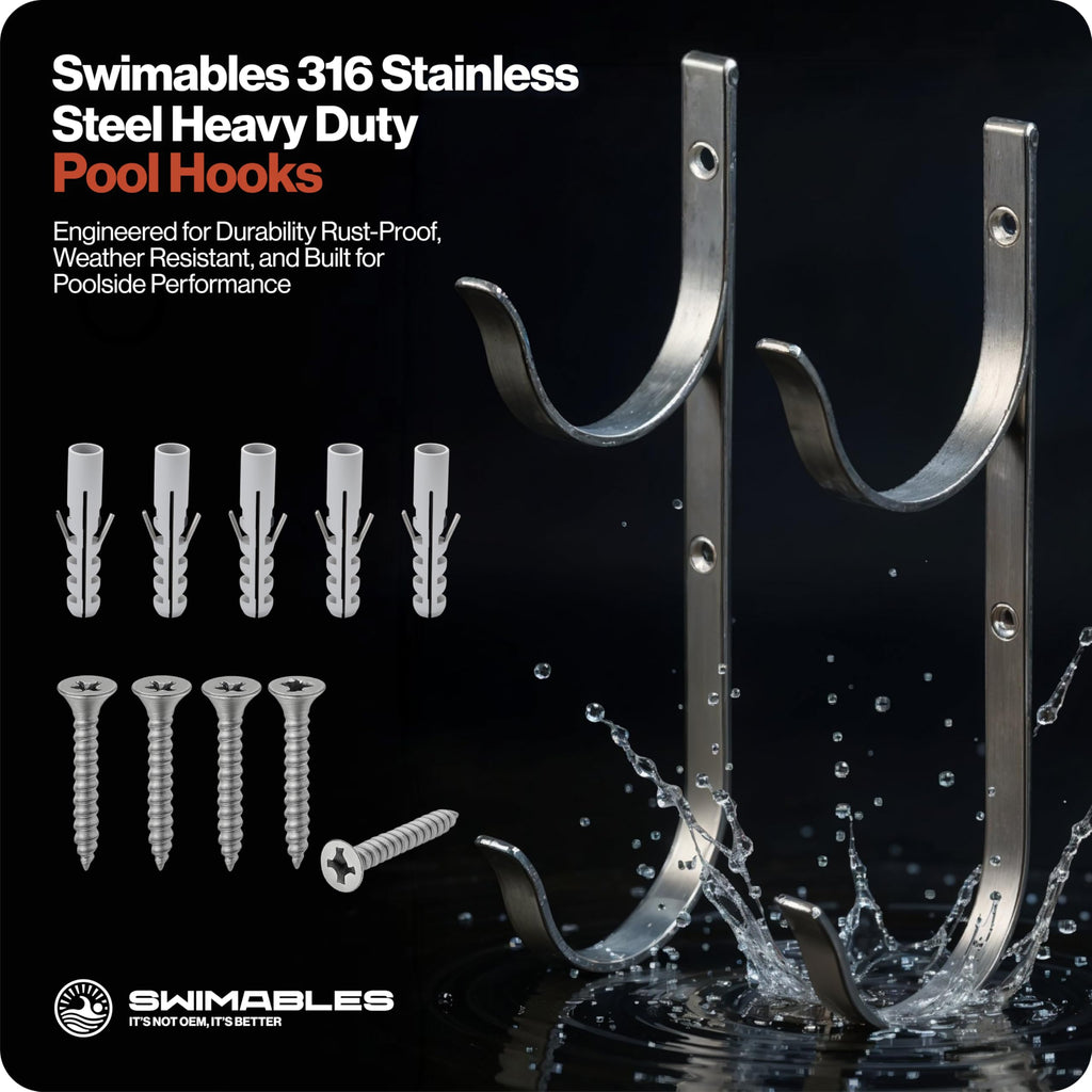 Swimables 316 Stainless Steel Heavy Duty Pool Hooks - Telescopic Pole Hanger - Ideal for Swimming Pool - Designed in USA