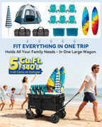 Hikenture Beach Wagon with Balloon Wheels, 9" PU Tires Collapsible Wagon