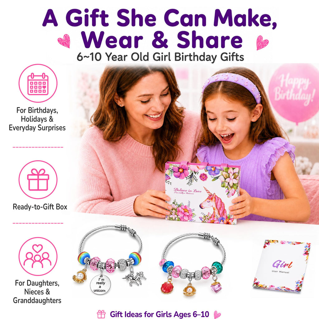 COO&KOO Charm Bracelet Making Kit, A Unicorn Girls Toy that Inspires Creativity and Imagination, Crafts for Girls Ages 8-12 with Jewelry Making Kit Perfect Gifts for 6 7 8 9 10 Girl Self-Expression!