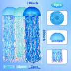 OBXT 10" Blue Hanging Jellyfish Paper Lanterns - Under the Sea Party & Mermaid Birthday Decorations, Baby Shower, Nautical Events, Ocean Theme Classroom & Beach Room Decor (Set of 6)