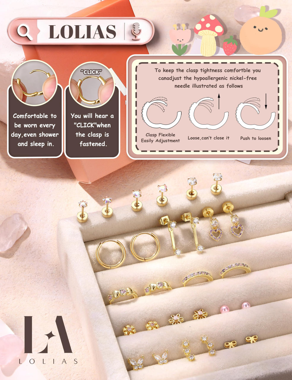 Surgical Steel Flat Back Earrings-Hypoallergenic Earrings for Girls Women
