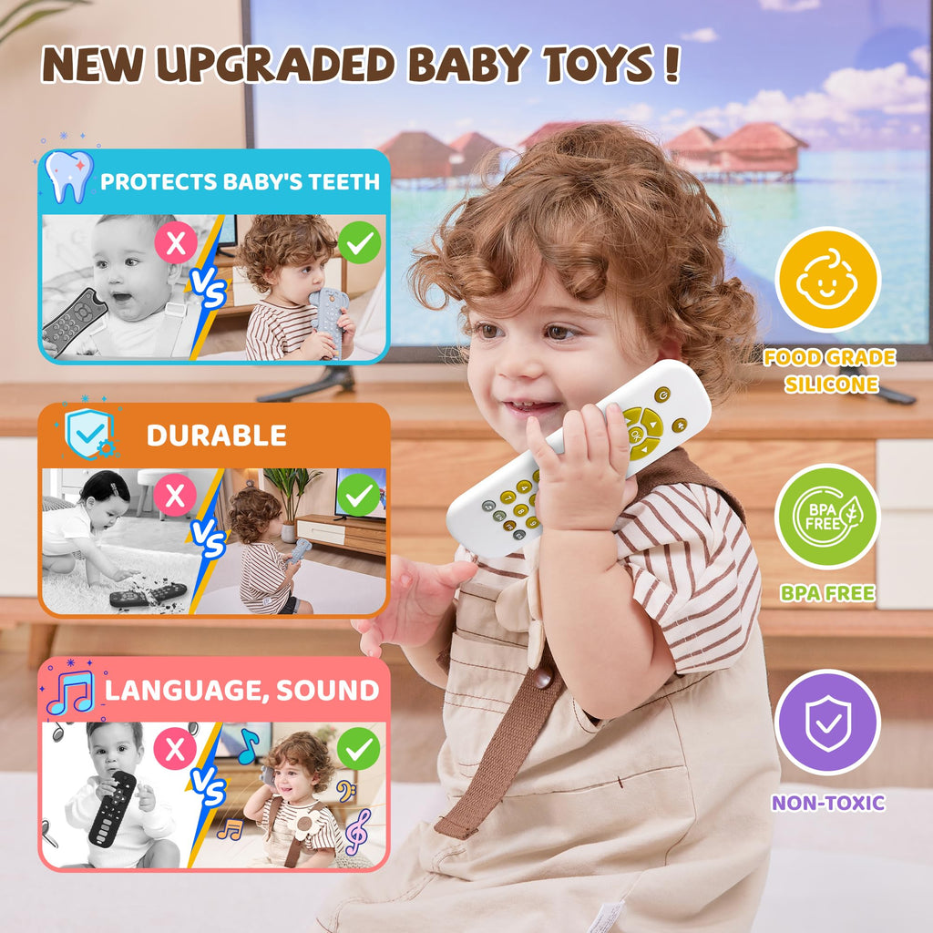 Baby TV Remote Toy - Realistic Play Remote toy with Lights and Sounds, 3 Languages (English, Spanish & French), Learning Musical Toys, Preschool Infant Boys Girls Toys Gift for 1 2 Year Old, Black
