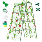 Miory Cucumber Trellis for Raised Bed, Garden Arch Trellis for Climbing Plants Outdoor, Steel with Plastic Coated Plant Support for Vines with Plastic Connector Nylon Netting (32" Lx32 Wx63 H)