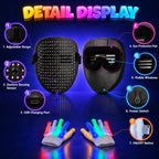 LED Light Up Mask with Gloves Set, Halloween Costume Cool Stuff for Adults