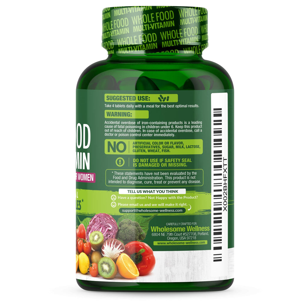 Wholesome Wellness Whole Food Multivitamin for Women - Natural Multi Vitamins, Minerals, Organic Extracts - 120 Tablets
