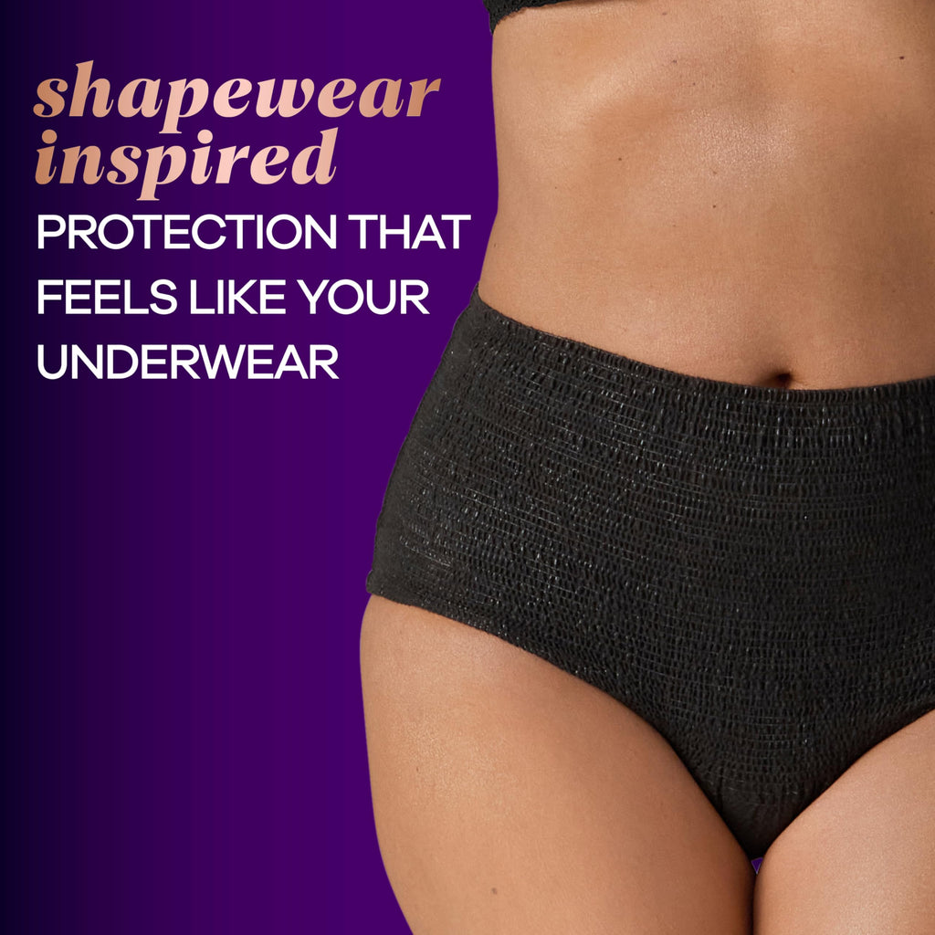 Always Discreet Boutique Incontinence and Postpartum Underwear for Women, Maximum Protection, Small/Medium, Black, 12 Count