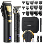 GLAKER Hair Clippers for Men,Professional Mens Hair Clippers Cordless Clippers for Hair Cutting,Precision Trimmer Kit Zero Gap Trimmer with LED Display 15 Guide Combs (Black+Gold)