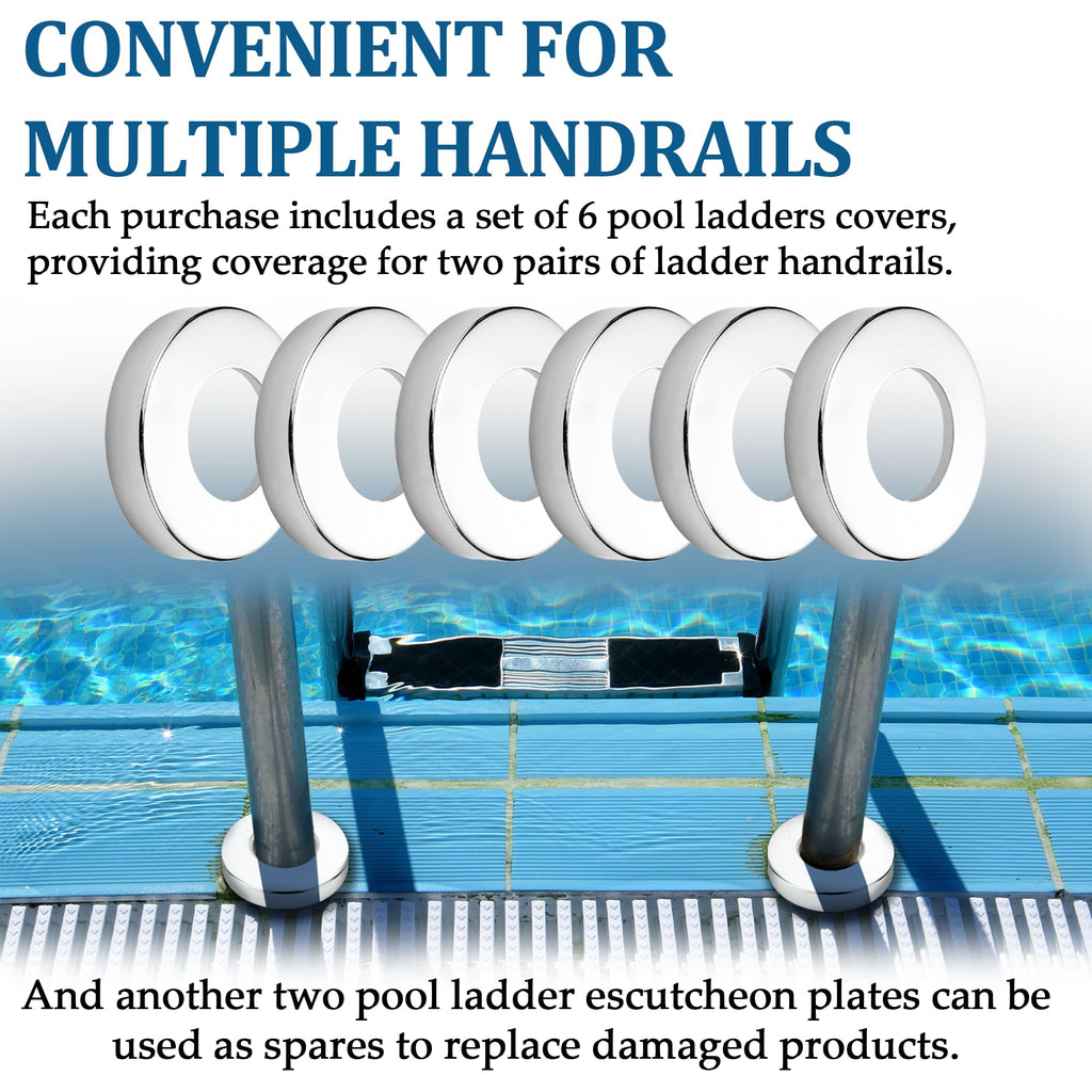 TonGass (6-Pack) Stainless Steel Pool Ladder Escutcheon Plates Fits 1.9" Inner Diameter Tubing Compatible with Inground Above Ground Pool Handrail Ladders Covers Rings