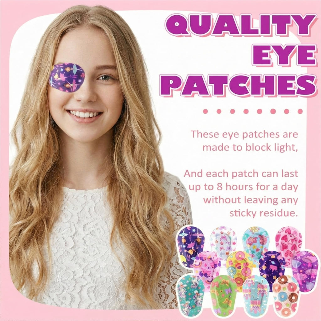 Panelee 120 Pcs Adhesive Eye Patches for Kids Girls Toddler Eye Patches Bulk Breathable Material, Light Blocking Cotton Colorful and Fun Designs Adhesive Bandages for Girls, 12 Styles