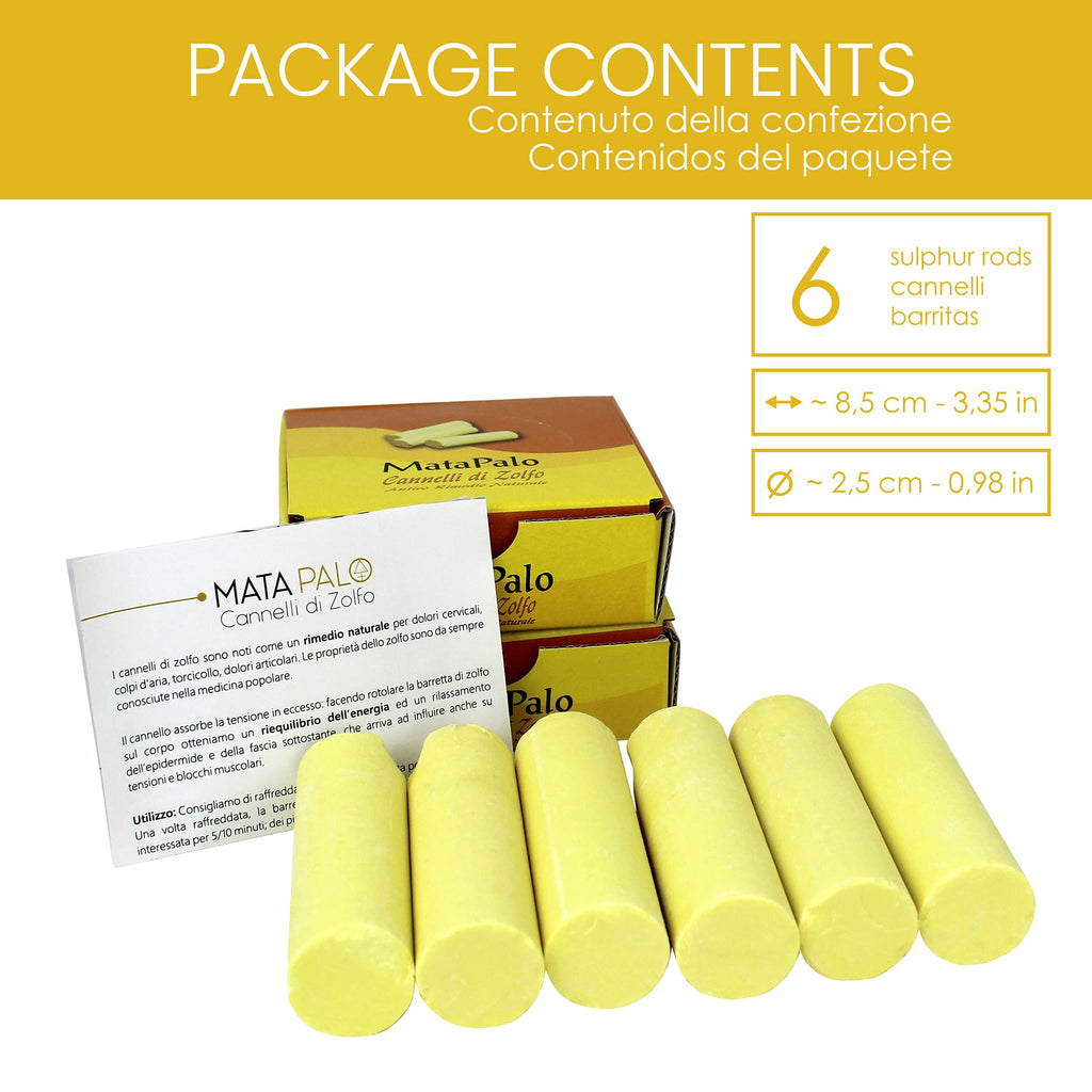 LYNPHA VITALE Sulphur Rods - Natural Sulfur Bars for Pain - Suitable for Neck Massage, Back Pain, Muscle Massage, and Joint Pain - 99,9% Natural Sulfur Sticks for Ayurvedic Massages - Q.ty 6