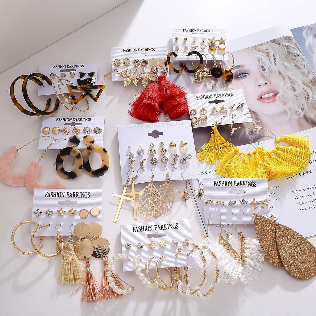 Earrings Set for Women, Funtopia 61 Pairs Fashion Tassel Earrings