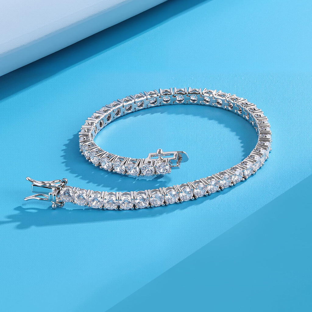 Gemsme 4.0MM Tennis Bracelets for Women - 18K White Gold Plated 4mm Round Cut Cubic Zirconia Classic Tennis Bracelet for Women/Men 7 inch