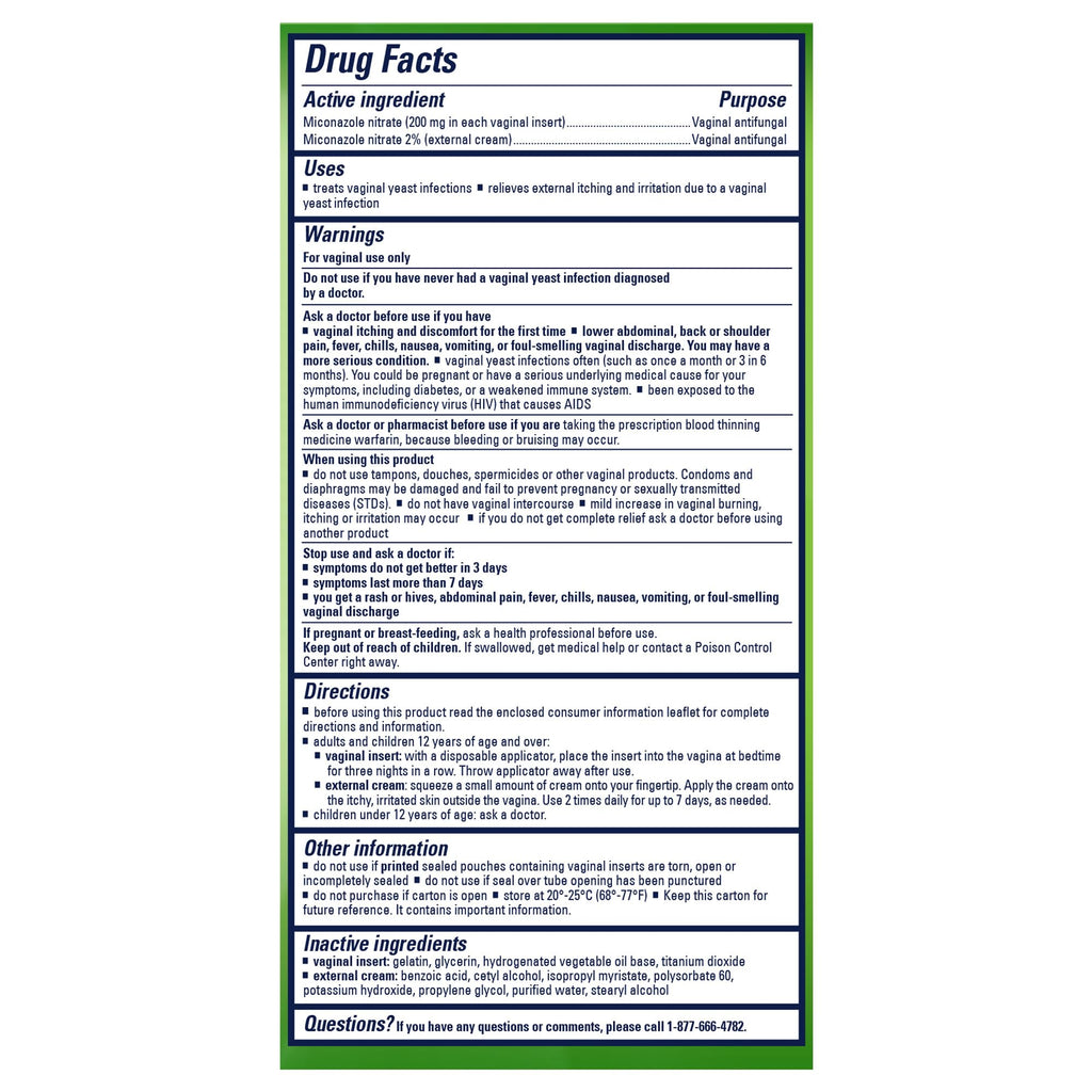 Monistat 3-Day Yeast Infection Treatment, Miconazole Ovule Inserts + Cream
