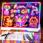 LED Drawing Board with 9 Light Effects, Rechargeable 16" Glow Doodle Note Message Board with Colors, Neon Light Up Drawing Pad Gift Ideas for Kids, Birthday, Christmas with Markers & Tracing Book