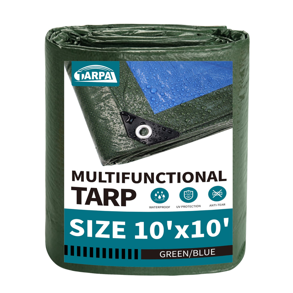 TARPAL 10x10 Feet Green Tarp Waterproof 6mil Small tarps Multipurpose Protective Cover All Purpose Poly Tarps Cover for Firewood Outdoor Furniture etc