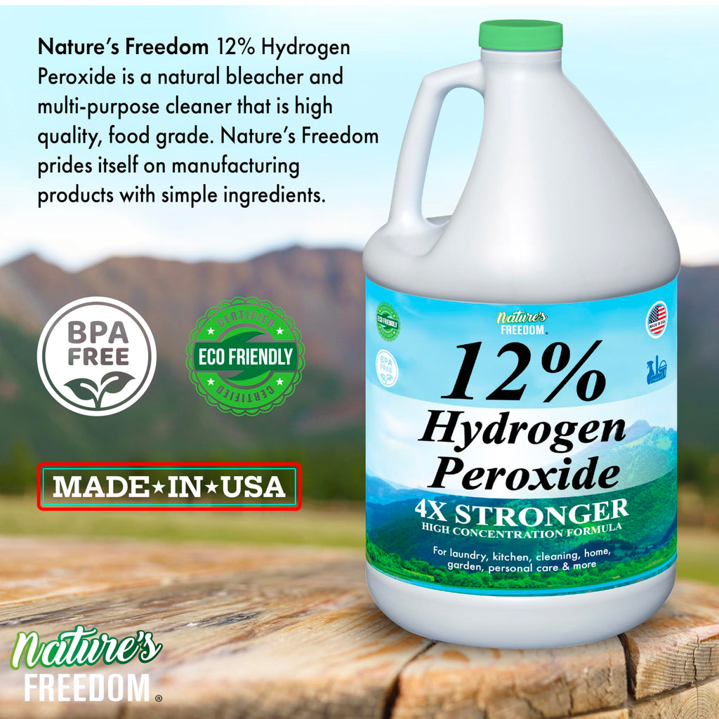 Nature's Freedom 12% Hydrogen Peroxide, Food Grade H2O2 and Purified Water Only, 4 Gallons Solution