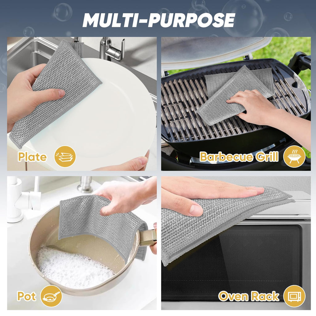 Orighty Multipurpose Wire Dishwashing Rag, 48 Pcs Upgraded Double-Layer Non-Scratch Wire Dish Cloths, Reusable Steel Scrubber Dishcloth Rags for Kitchen, Cookware, 7"x8", Grey