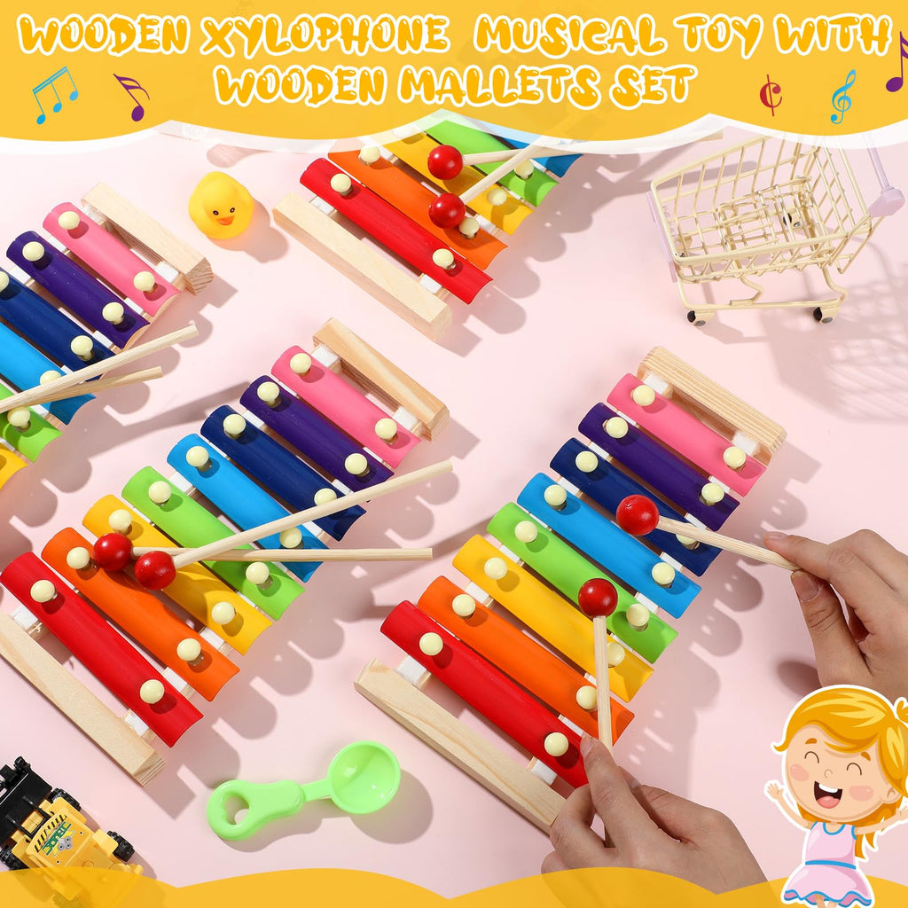 Lukmaa 6 Pcs Xylophone for Kids Wooden Xylophone with Mallets Musical Instrument Wood Baby Percussion Kit Christmas Birthday Gifts for Boys Girls Educational Preschool Instruments Toddler Toys