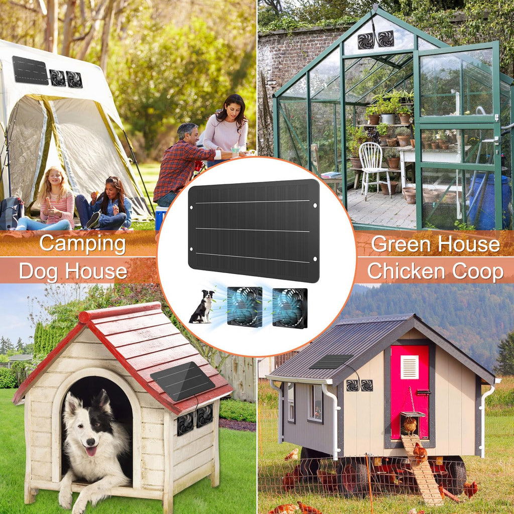 NHZOTUD Solar Powered Fan Kit 12.6 Inch IPX7 Weatherproof, 15W Solar Panel with 2 Waterproof Fans, Intake or Exhaust Air Fan for Outside Backyard Chicken Coops, Greenhouses, Doghouse