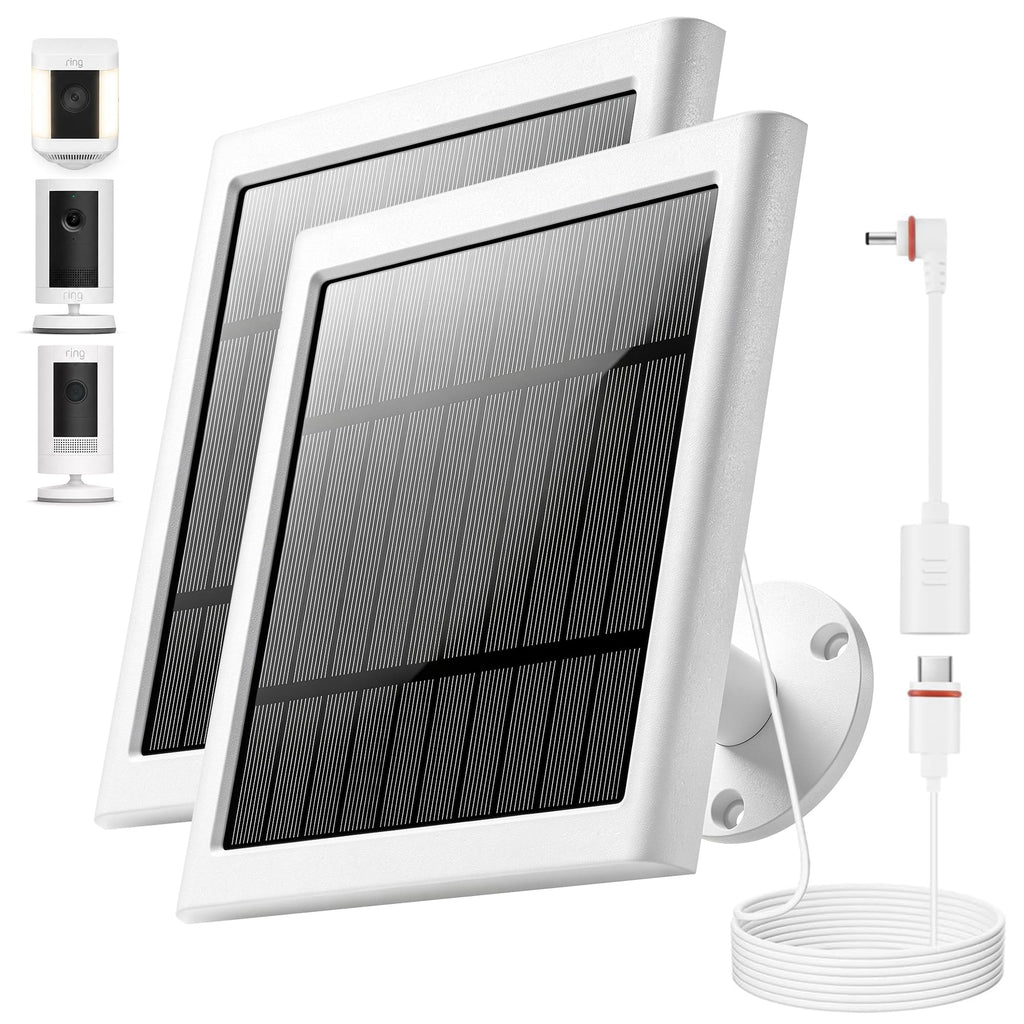 Solar Panel for Ring Camera, 2 Pack 4W Solar Charger with 10FT Cable, USB-C to Barrel Plug Adapter, Compatible with Ring Stick Up Cam Battery/Pro, Spotlight Cam Battery/Plus/Pro, Reolink Argus Pro