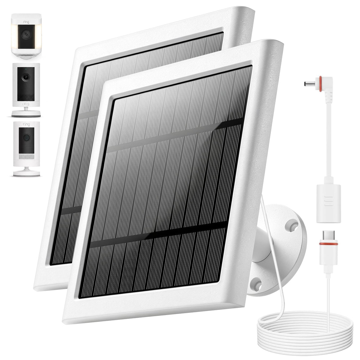 Solar Panel for Ring Camera, 2 Pack 4W Solar Charger with 10FT Cable, USB-C to Barrel Plug Adapter, Compatible with Ring Stick Up Cam Battery/Pro, Spotlight Cam Battery/Plus/Pro, Reolink Argus Pro