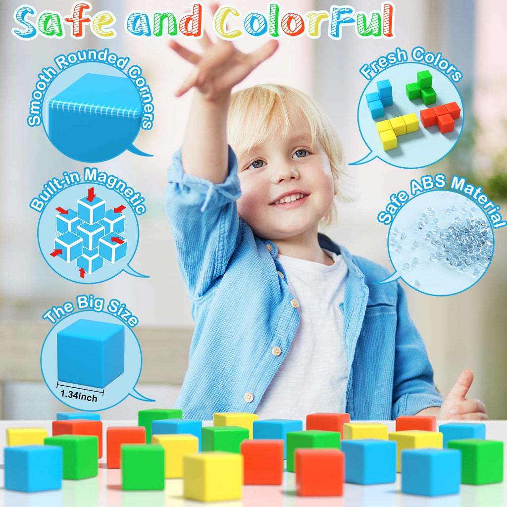 Asago Magnetic Blocks, 1.34 inch Large Magnetic Building Blocks, 3D Magnetic Cubes for Toddlers, Preschool Educational Construction Kit, Sensory Montessori Toys Kids Blocks for Boys Girls Toddlers