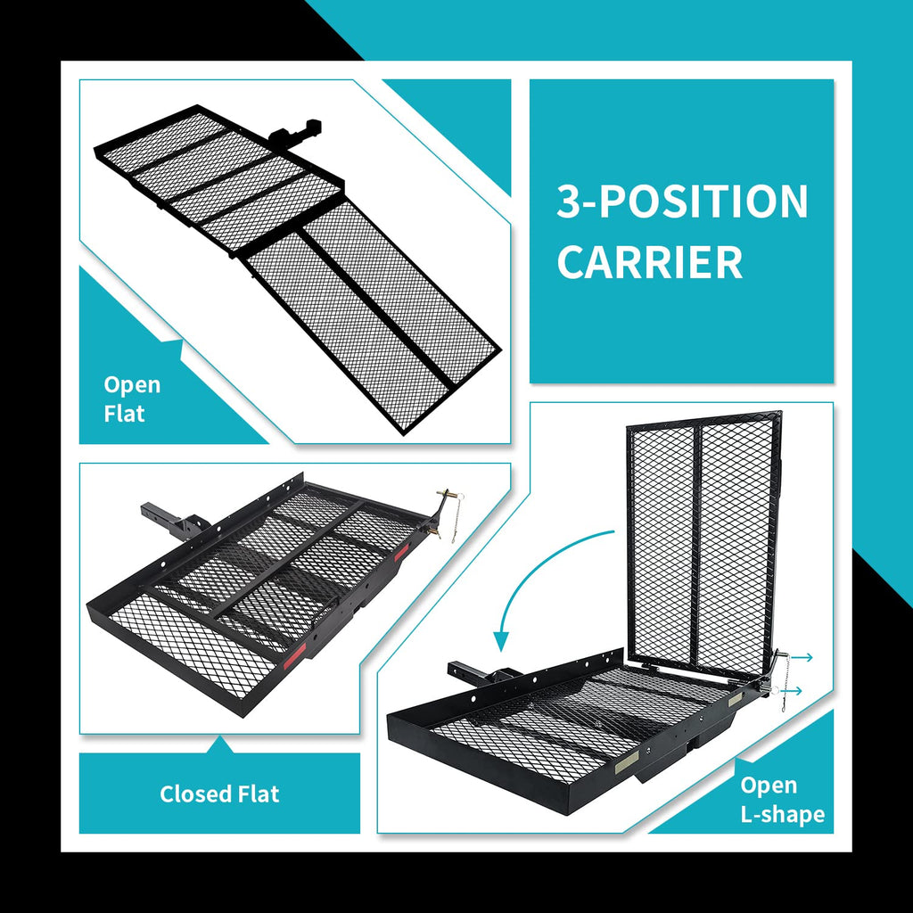 New Mobility Carrier Ramp Hitch Mounted 46.2 x 26.8 x 38.7 500 lbs for Wheelchair Electric Scooter Medical Disability with Rack Ramp Capacity Steel w/3" Rail Fit 2" Hitch Receiver SUV Truck Van Car