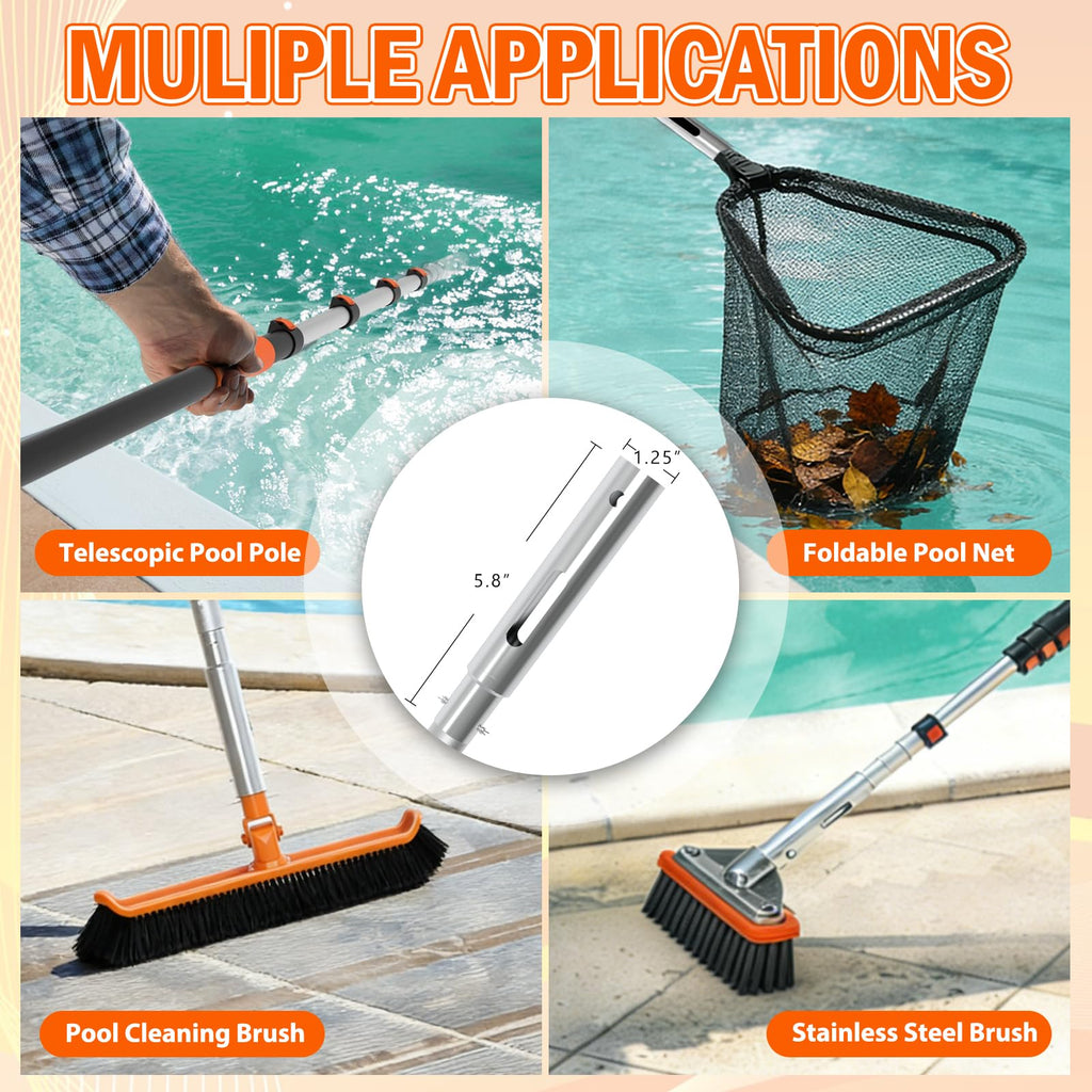 SISIUPASSIE 20FT Telescopic Pool Pole, Heavy Duty Swimming Pool Pole Adjustable Length, Aluminium Aolly, Universal Pole for Skimmer Nets, Vacuum Heads and Brushes