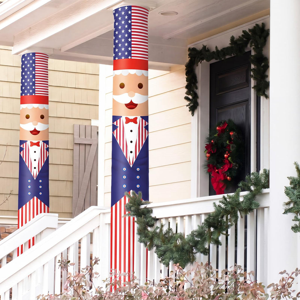 Chumia 2 Pcs 4th of July Decorations Patriotic Uncle Column Wraps 108 x 54" Independence Day Porch Pillar Covers Outdoor for Memorial Veterans Labor Day Stars and Stripes Post Yard Signs
