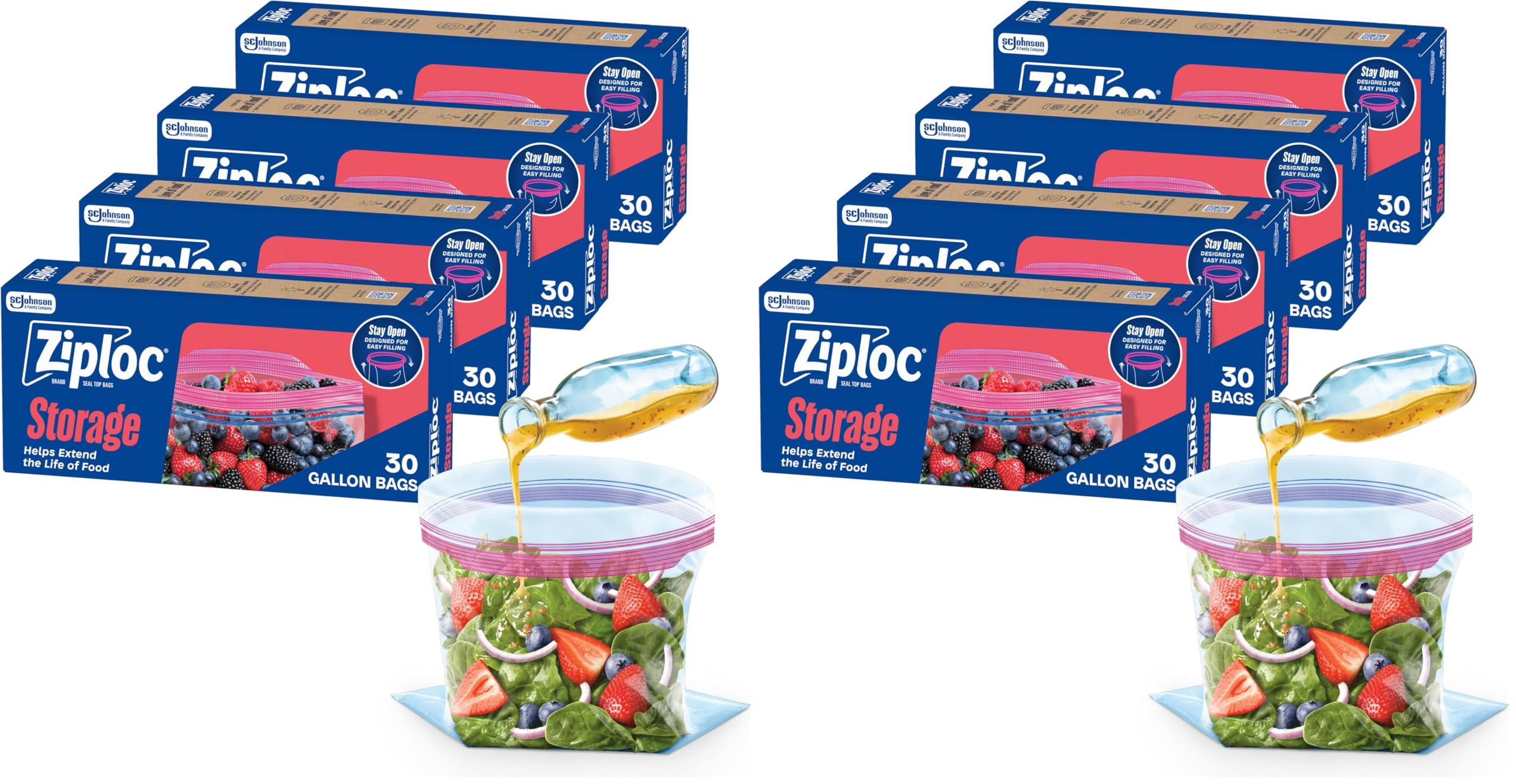 Ziploc Gallon Food Storage Bags, 120ct Total, Stand-Up Bottom, Easy to Fill (Pack of 2)