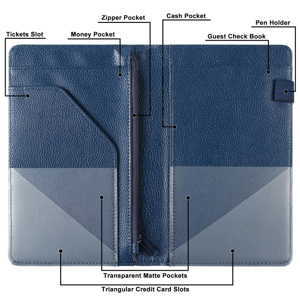 EcoVision Server Book for Waitress, Leather Waiter Organizer with Zipper Pocket, Restaurant Waitstaff Booklet, Guest Check Holder with Money Pocket, Fits Server Apron