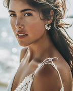 SNGIA 18K gold plated White Cream Enamel Flower Stud Statement Earrings for Women by SNGIA, Dainty Bold Retro Handmade Trendy Natural Sea Summer Boho Seashell Beach Fan Shape Summer Vacation Huggie Bohemian Jewelry Gifts Accessories