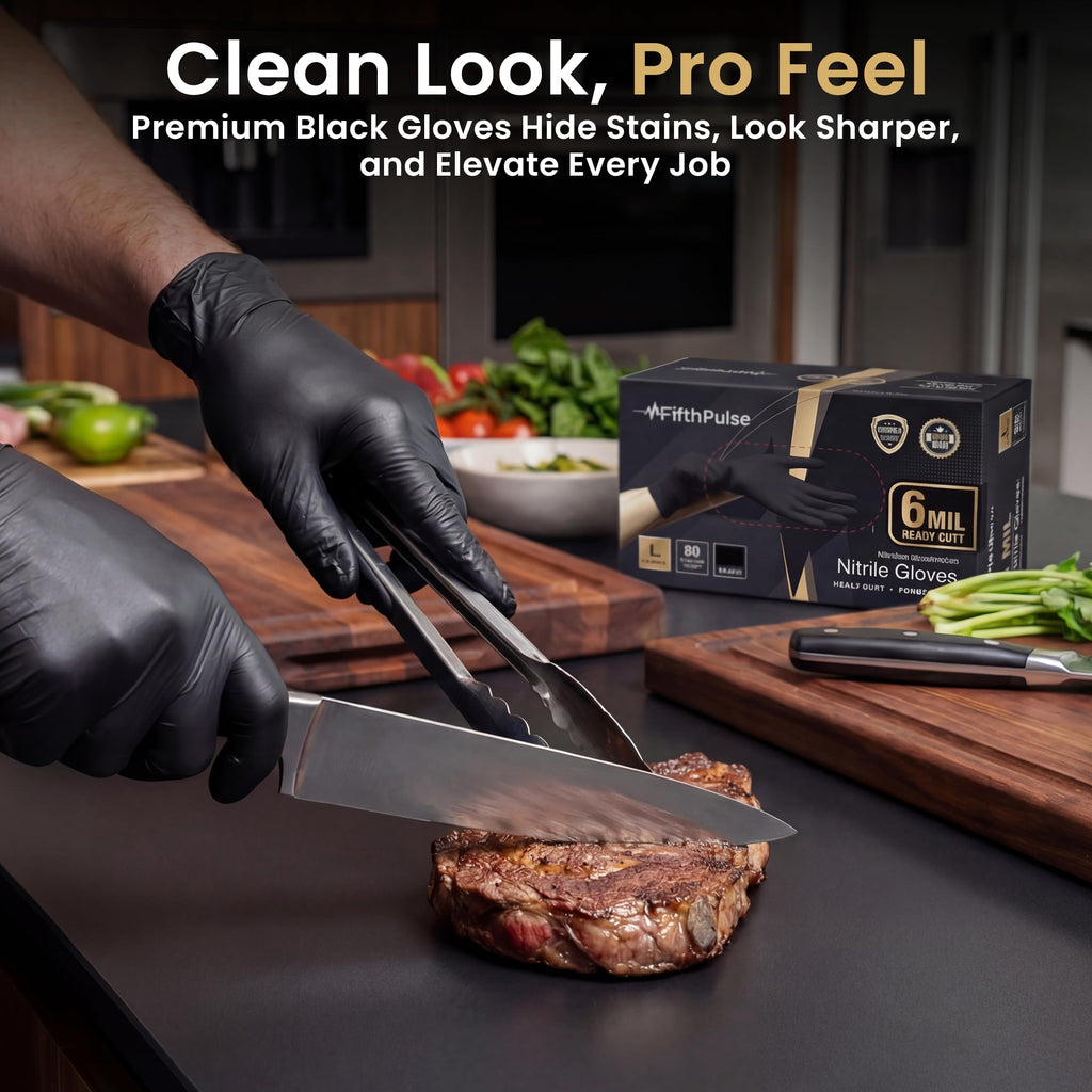 FifthPulse 6 Mil Black Nitrile Gloves Medium, 200 Count Heavy-Duty Disposable Gloves for Mechanics, Food Prep, and Medical Use - Powder-Free, Latex-Free, Extra Thick & Puncture-Resistant Rubber Glove