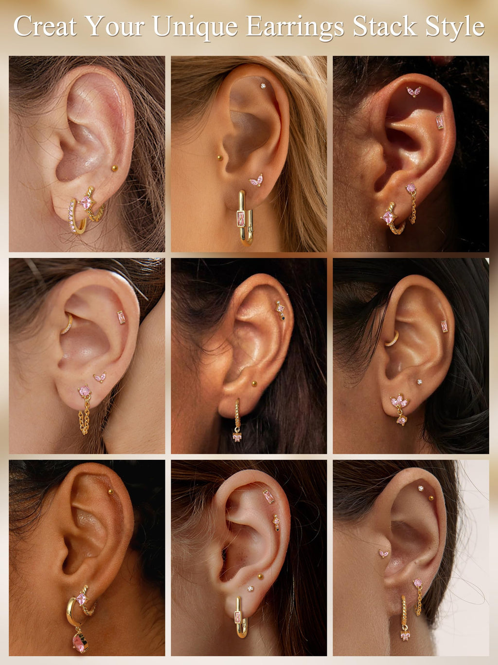 Sanfenly Stud Earrings Small Hoop Earrings Set for Women Gold Pink CZ