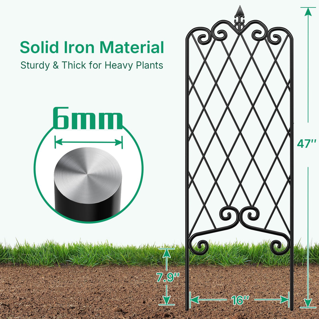 Amagabeli Garden Trellis for Climbing Plants 47” x 16” Rustproof Black Iron Plant Trellis Potted Vines Vegetables Flowers Patio Metal Wire Lattices Grid Panels for Ivy Cucumbers Clematis 2 Pack GT03