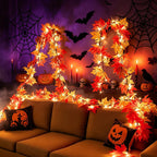 Fall Decorations for Home 9Ft Plug in Fall Garland with Lights Lush and Thicker Large Leaves, 50 Orange Bulbs Prelit Connectable UL Certified Fall Lights for Autumn Thanksgiving Halloween Decorations