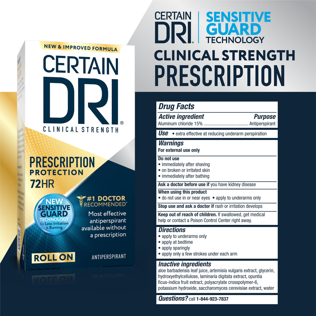 Certain Dri Rx Strength Clinical Antiperspirant Roll-On, 1.2 oz (3 Pack)