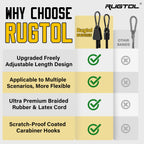 Rugtol Adjustable Bungee Cords with Hooks, 6 Pack Heavy Duty Outdoor Carabiner Bungee Cord, Black Super Elastic Bungee Straps Easily Adjust from 7" to 48", Great for Cargo, Camping, Bike Racks, Tents