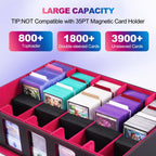 UAONO Trading Card Storage Box with Commander Display, 5 Row Magic Card Box with Handle & Aluminum Alloy Locking for 3900+ Unsleeved Cards Suits for MTG PTCG TCG Sports Cards (Black Red)
