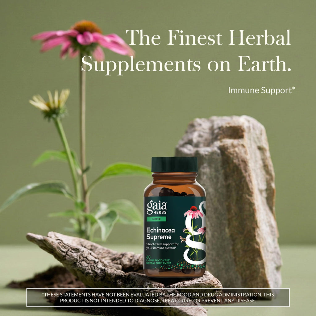 Gaia Herbs Echinacea Supreme - Immune Support Supplement - Echinacea Purpurea & Angustifolia Blend to Support Immune System* - 60 Vegan Liquid Phyto-Caps (30 Servings)
