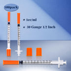 1ml Syringe 30G 1/2 Inch 13mm, Lab Supplies Individually Wrapped, Pack of 100