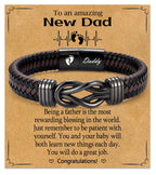 WIKHIA New Dad Gifts for Men, First Time Parents Gift Dad to Be Gift for Father's Day Birthday Christmas, Leather Bangle Bracelet for Daddy Him Husband