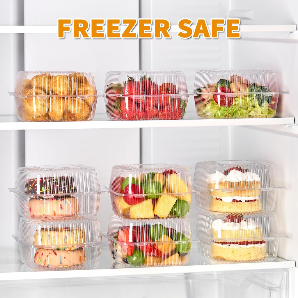 Zezzxu Disposable Square Slice Cake Containers with Hinged Lids, 200 Pack