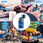 Torch Lighter Butane Refillable Triple Jet Flame Torch Lighters, Windproof Adjustable Flame Butane Torch Lighter with Punch 2 Pack (Without Fuel) (Blue)