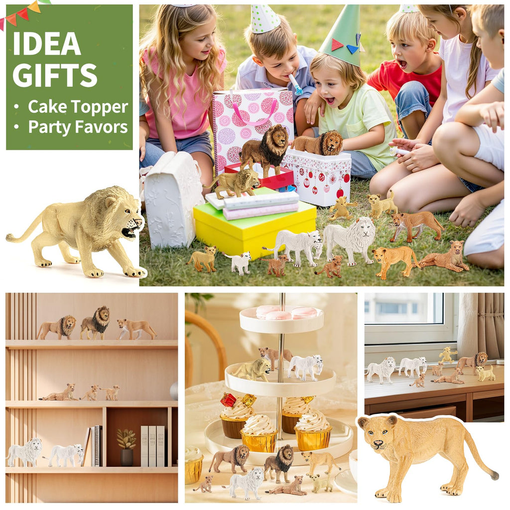 15PCS Lion Figurines Family, African Jungle Animals Lion Toys,Realistic Animal Figures,Educational Toy Cake Toppers Birthday Gift for Kids Boys Girls 3 4 5 6 7 8 Years Old